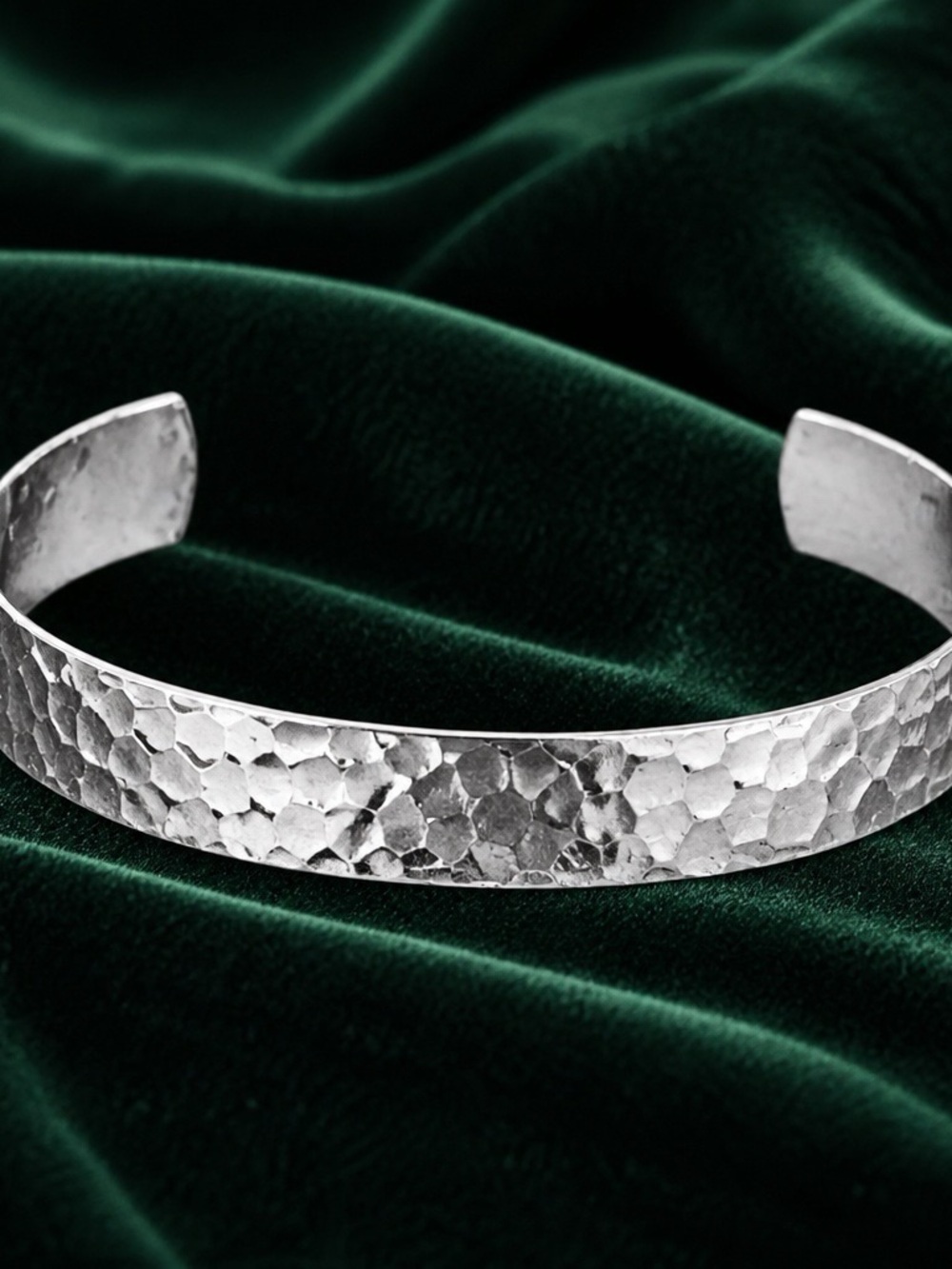 9.5mm Hammered Cuff Bracelet - 925 Sterling Silver